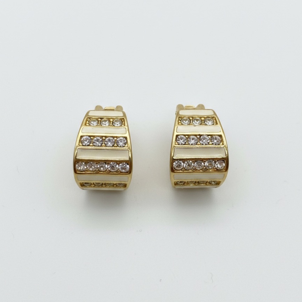 Vintage CHRISTIAN DIOR Rhinestone & Enamel Stripe Clip-On Earrings